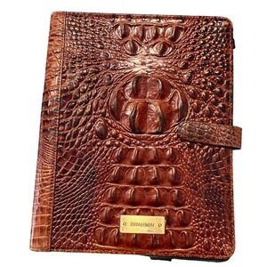 Brahmin Croc Embossed Leather Tablet Organizer Case Cognac Timeless Leather